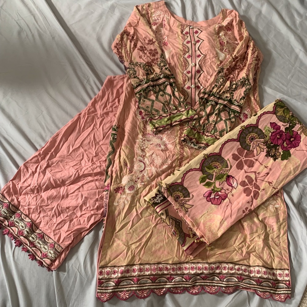 Pink Floral 100% Cotton Shalwar Kameez with Dupatta